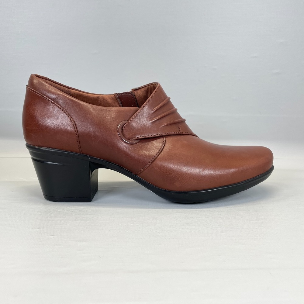 Clarks Emslie Willa Ankle Boots Womens Size 9 M Brown Leather Side Zip Shoes